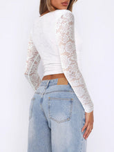 Devine V-Neck Long Sleeve Lace Top OutfitFlow